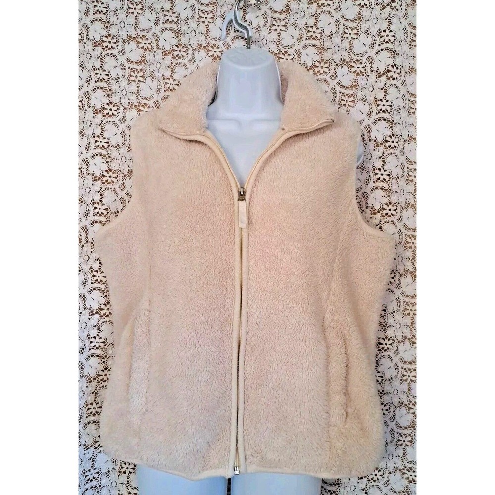 Jane Ashley Casual Vest Women's M Faux Fur Sherpa‎ Cream Color Pockets Full Zip